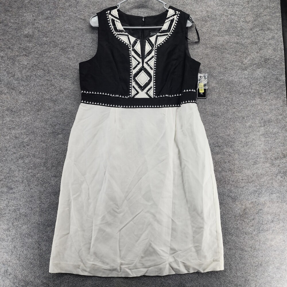Jessica Howard Dress Womens 16 Black White Sleeveless V Neck